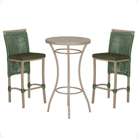 Mesa Bistro e 2 Banquetas Roma Fendi Corda Náutica 13 Verde