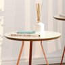 Conjunto de Mesa Apoio Lateral Redonda Sofia Pés Ferro Cobre Off White/Freijo - 2