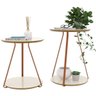 Conjunto de Mesa Apoio Lateral Redonda Sofia Pés Ferro Cobre Off White/Freijo - 4