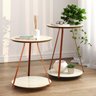 Conjunto de Mesa Apoio Lateral Redonda Sofia Pés Ferro Cobre Off White/Freijo - 1