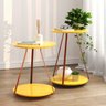 Conjunto de Mesa Apoio Lateral Redonda Sofia Pés Ferro Cobre Amarelo - 2