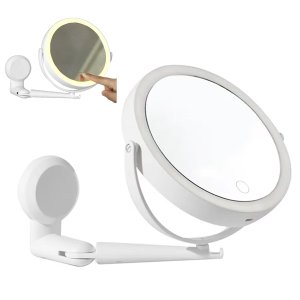 Espelho Giratorio 360 Graus LED 3 Tons Touch 5x Aumento Bateria Recarregavel USB Ajustavel Banheiro 
