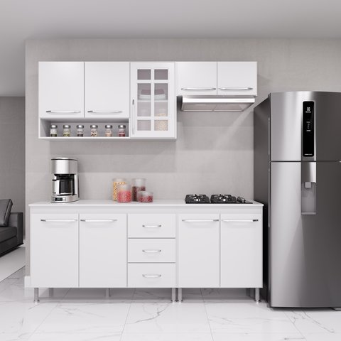 Cozinha Modulada Compacta Fidelitá Viena 4 Peças 190cm 9 Portas 3 Gavetas com Tampo
