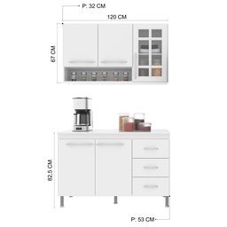 Cozinha Modulada Compacta Fidelitá Viena 2 Peças 120cm 5 Portas 3 Gavetas com Tampo - 4
