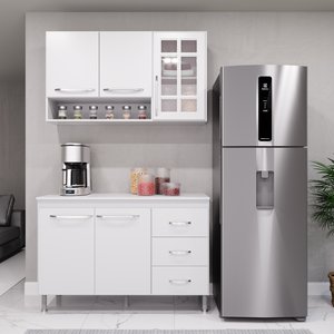 Cozinha Modulada Compacta Fidelitá Viena 2 Peças 120cm 5 Portas 3 Gavetas com Tampo