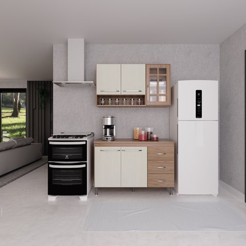 Cozinha Modulada Compacta Fidelitá Paris 2 Peças 120cm 5 Portas 3 Gavetas com Tampo