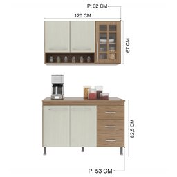 Cozinha Modulada Compacta Fidelitá Paris 2 Peças 120cm 5 Portas 3 Gavetas com Tampo - 5