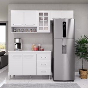Cozinha Modulada Compacta Fidelitá Viena 3 Peças 190cm 7 Portas 3 Gavetas com Tampo