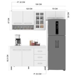 Cozinha Modulada Compacta Fidelitá Viena 3 Peças 190cm 7 Portas 3 Gavetas com Tampo - 4