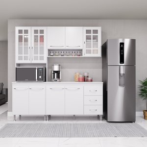Cozinha Modulada Compacta Fidelitá Viena 3 Peças 190cm 9 Portas 3 Gavetas com Tampo