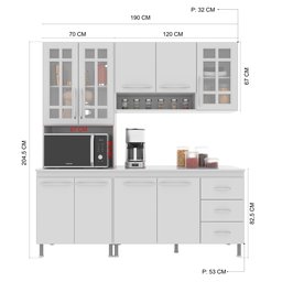 Cozinha Modulada Compacta Fidelitá Viena 3 Peças 190cm 9 Portas 3 Gavetas com Tampo - 4