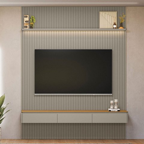 Painel para Tv até 85 Polegadas 3 Portas 1 Prateleira Ripado Tauri/gris Fosco 810010303 - Linea Bras