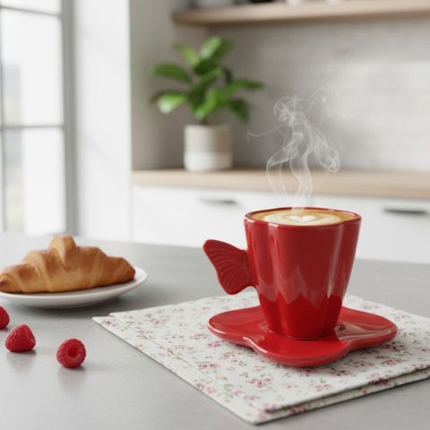 Xícara Borboleta de Café e Chá (180ml) | Conjunto com Pires Decorativo:vermelho