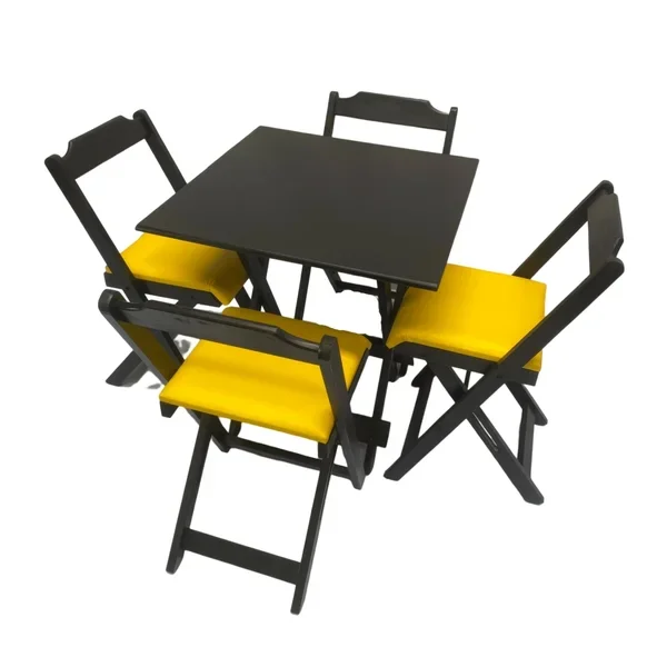 Conjunto Mesa Dobrável 70x70cm Preto C/ Estofado Amarelo