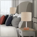 Ver imagem 3 de Kit 02 Abajur Pé Redondo Alumínio Bronze Cúpula Tecido Linho