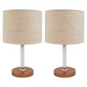 Ver imagem 1 de Kit 02 Abajur Pé Redondo Alumínio Bronze Cúpula Tecido Linho