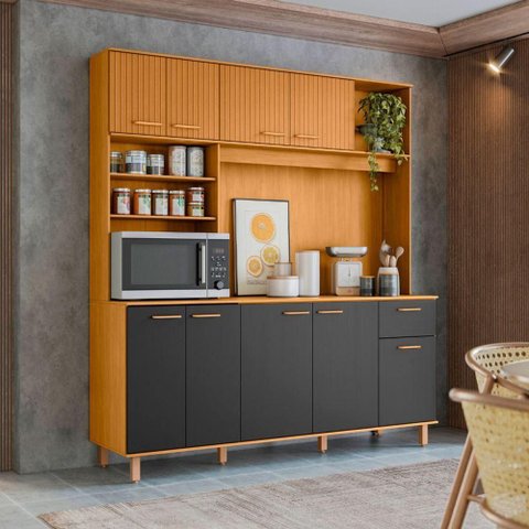 Kit Cozinha Núria 9 Portas 1 Gaveta MDF-MDP 180cm Grafite Pallazio