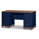Ver imagem 2 de Escrivaninha 6 Gavetas Suporte de Teclado Divisor de Ambiente 50606 Linz Móveis-azul Petróleo/imbuia