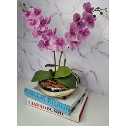 Arranjo Com 2 Orquídeas Violeta Vaso Dourado 22cm - 3