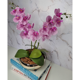 Arranjo Com 2 Orquídeas Violeta Vaso Dourado 22cm - 2