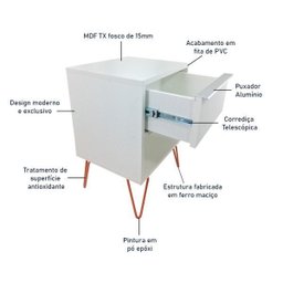 Mesa De Cabeceira Milão Nicho Quarto Mdf Branco Cobre - 5