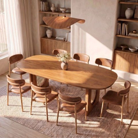 Conjunto de Jantar com Mesa Orgânica Tali 210cm e 8 Cadeiras Ema CabeCasa MadeiraOriginals Marrom