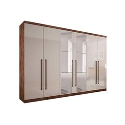 Guarda Roupa Casal 6 Portas e 8 Gavetas c/ Espelho Dello Plus Canela/FendiOff - Novo Horizonte - 1