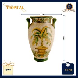 Vaso em cerâmica Craquelê, com pintura de palmeira mista (21x18x31 cm) - 2