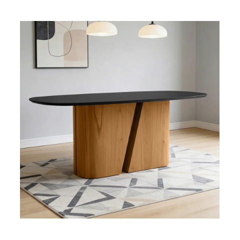 Mesa de Jantar 8 Lugares Retangular Orgânico com Vidro 200cm Salieri N01 Cinamomo Preto - Lyam Decor