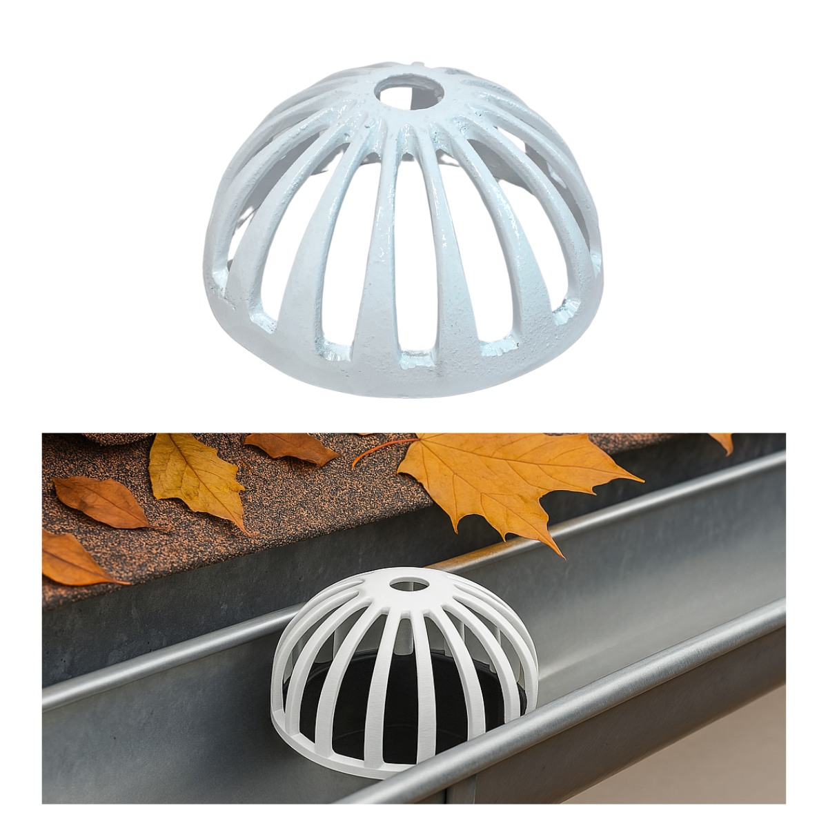 Ralo Abacaxi Hemisférico Alumínio Branco Anti Folhas para Tubo de 75mm 3 Polegadas Calhas Telhado - 3