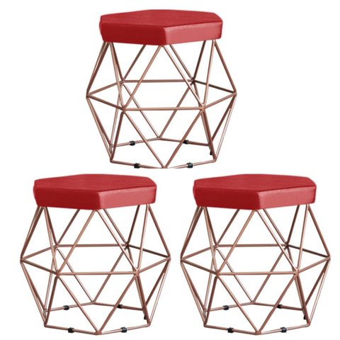 Kit 3 Puffs Decorativos Aramado Vanessa-Corino Vermelho