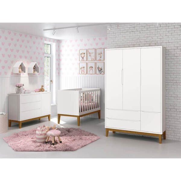 Berço Mini Cama Noah Square com Pés em Madeira – Branco Fosco - 2