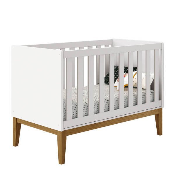 Berço Mini Cama Noah Square com Pés em Madeira – Branco Fosco