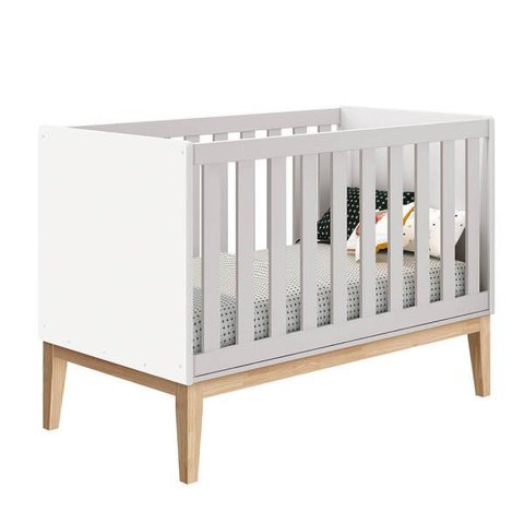 Berço Mini Cama Noah Square com Pés em Madeira Natural – Branco Fosco