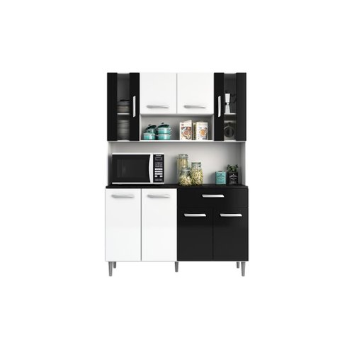 Kit Cozinha 8 Portas 1 Gaveta Livia Branco/Preto - FdECOR