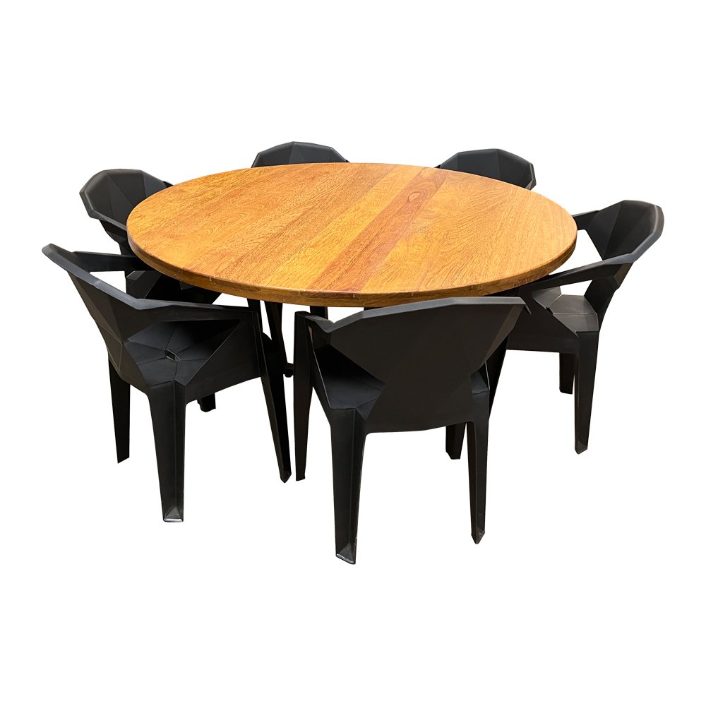 Conjunto Mesa de Jantar 1,50 Industrial Redonda com 6 Cadeiras New Alegra Pretas