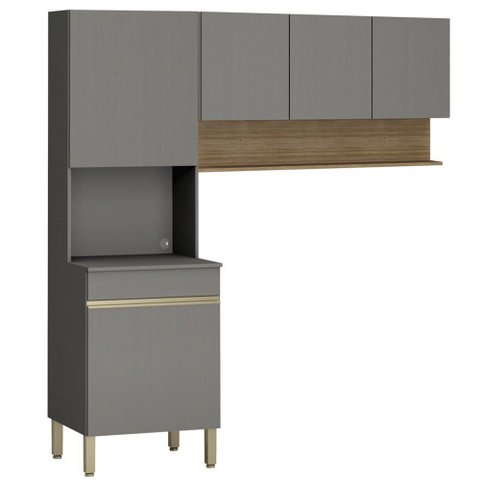 Armário de Cozinha 120cm com Paneleiro Lina K02 Gris/Freijó - Mpozenato
