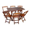 Ver imagem 1 de Conjunto de Mesa Dobrável de Madeira 70x110cm com 6 Cadeiras Imbuia