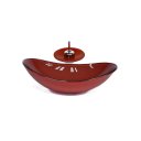 Ver imagem 1 de CUBA DE VIDRO OVAL 47CM VERMELHO CEREJA + VALVULA + TORNEIRA CASCATA