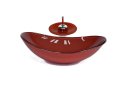 Ver imagem 1 de CUBA DE VIDRO OVAL 47CM VERMELHO CEREJA + VALVULA + TORNEIRA CASCATA