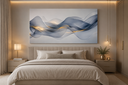 Ver imagem 3 de Quadro Decorativo Azul e Dourado Elegante em Canvas Sala Quarto Grande