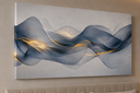 Ver imagem 2 de Quadro Decorativo Azul e Dourado Elegante em Canvas Sala Quarto Grande