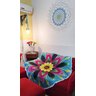 Manta Redonda Decorativa Mandala Margarida Flor Azul Canga Praia Piscina Verão Zen Feminino - 6