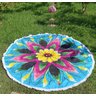 Manta Redonda Decorativa Mandala Margarida Flor Azul Canga Praia Piscina Verão Zen Feminino - 2
