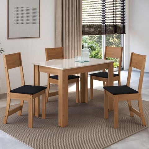 Conjunto Sala de Jantar Fidelitá Veneza com 4 Cadeiras Freijó/off-white Assento Preto