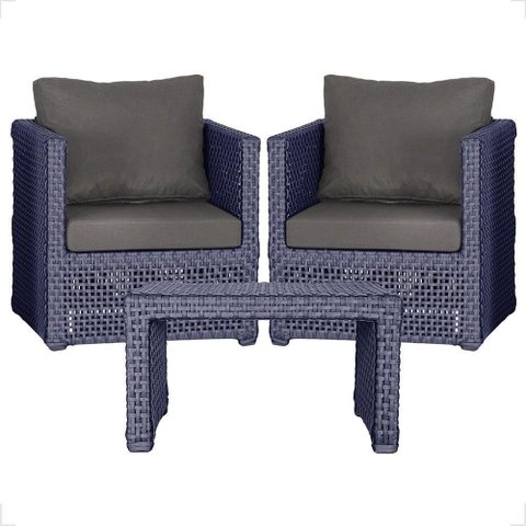 Mesa e 2 Poltronas Madri Corda Náutica Estofado 11 Trama Azul