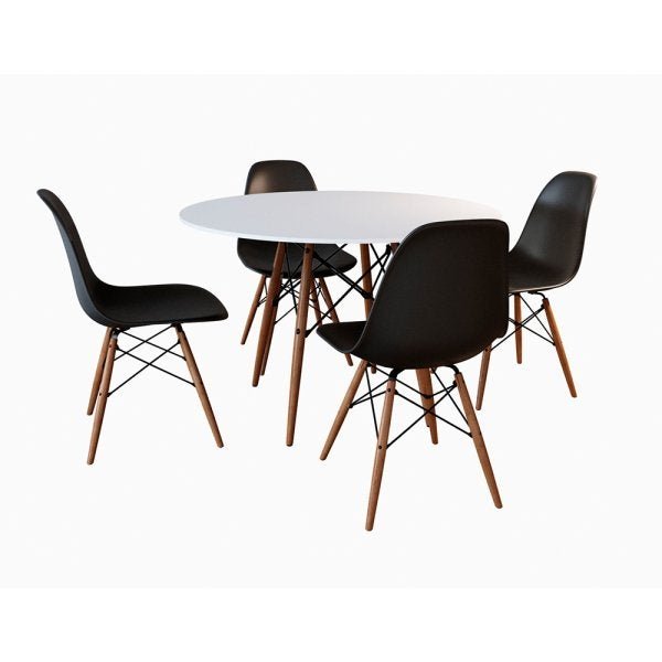 Conjunto Mesa 4 Cadeiras Pretas Eames Eiffel 90cm Base Madeira Tampo Branco - 2