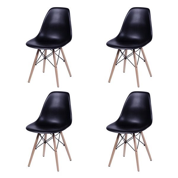 Conjunto Mesa 4 Cadeiras Pretas Eames Eiffel 90cm Base Madeira Tampo Branco - 4