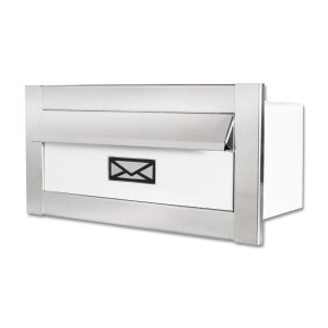 Caixa De Correio carta F Inox polido brilhante espelhado c tarja branca 20 cm profundidade