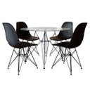 Ver imagem 1 de Mesa Jantar Eames de Ferro Preto Tampo Redondo 90cm Vidro 4 Cadeiras Pretas